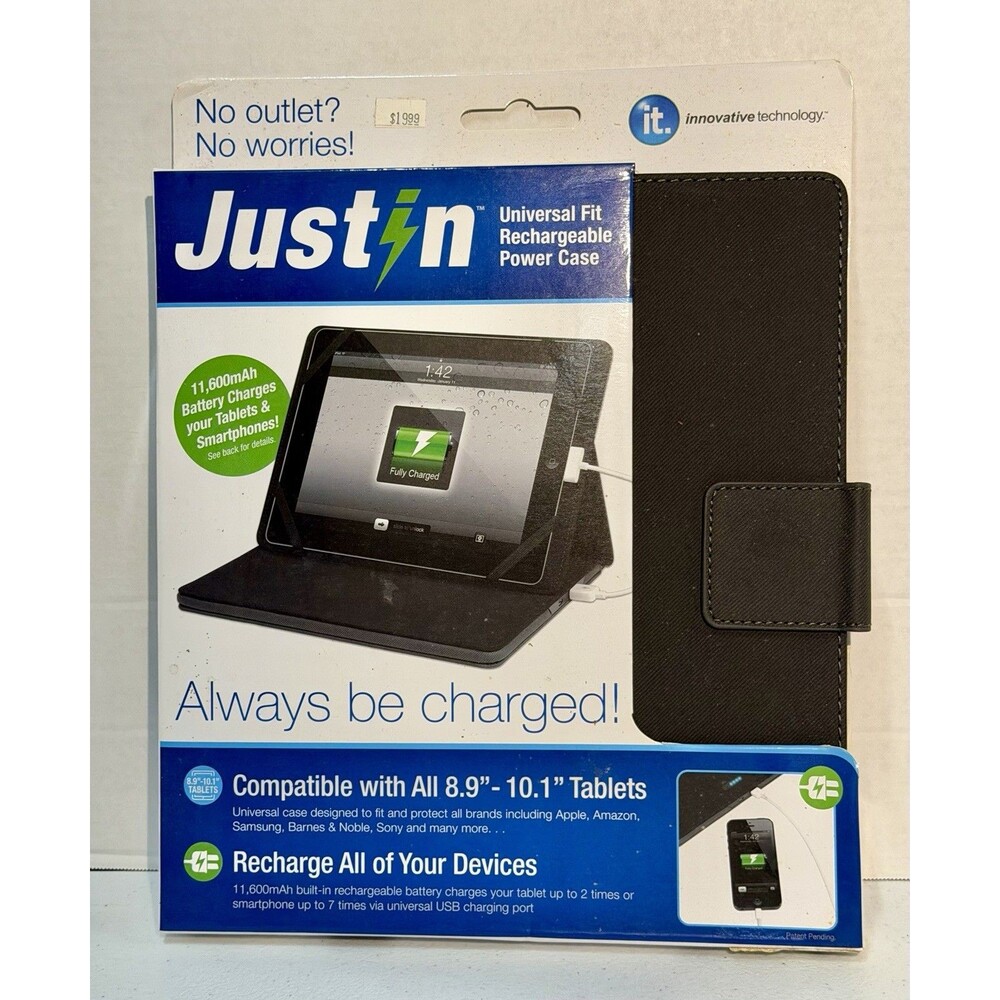 Just-in Rechargeable Power Case Universal Design for 8-9"-10.1" Tablets Ipad NEW